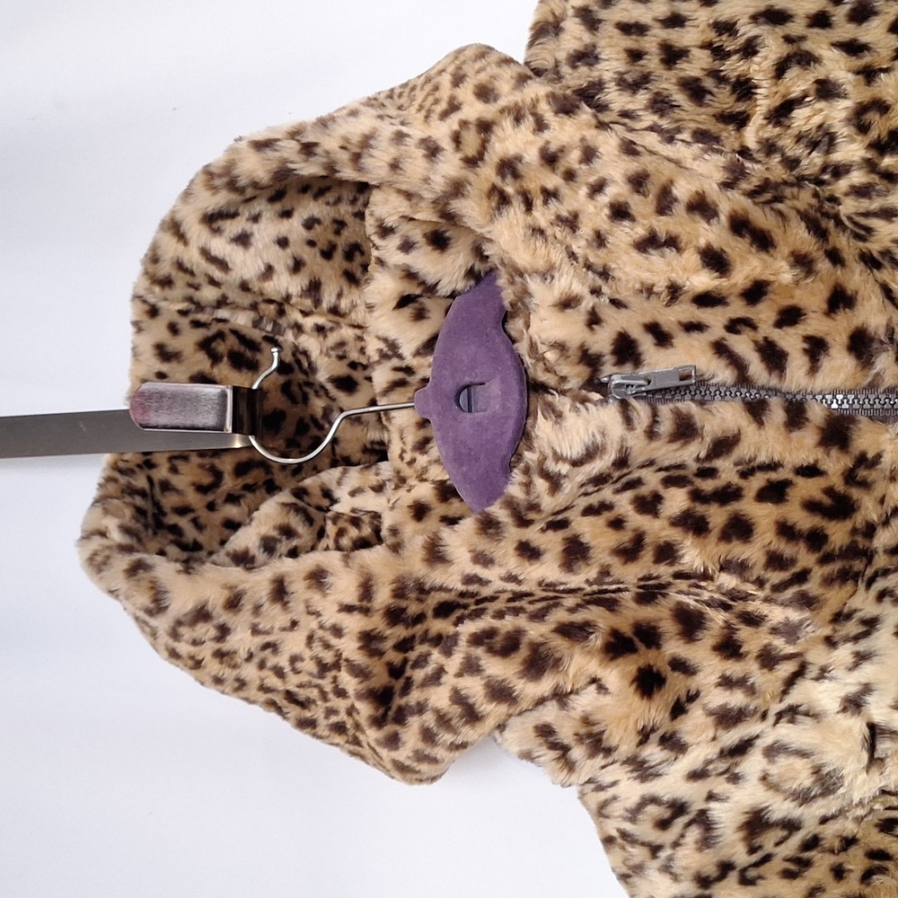 J. Percy For Marvin Richards Vintage Hooded Faux Leopard Fur Coat Size M - Picture 2 of 12